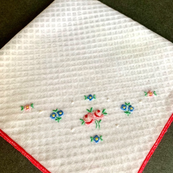 Handkerchief Set of 2, Sheer Cotton, White with Little Flowers - Picture 6 of 7